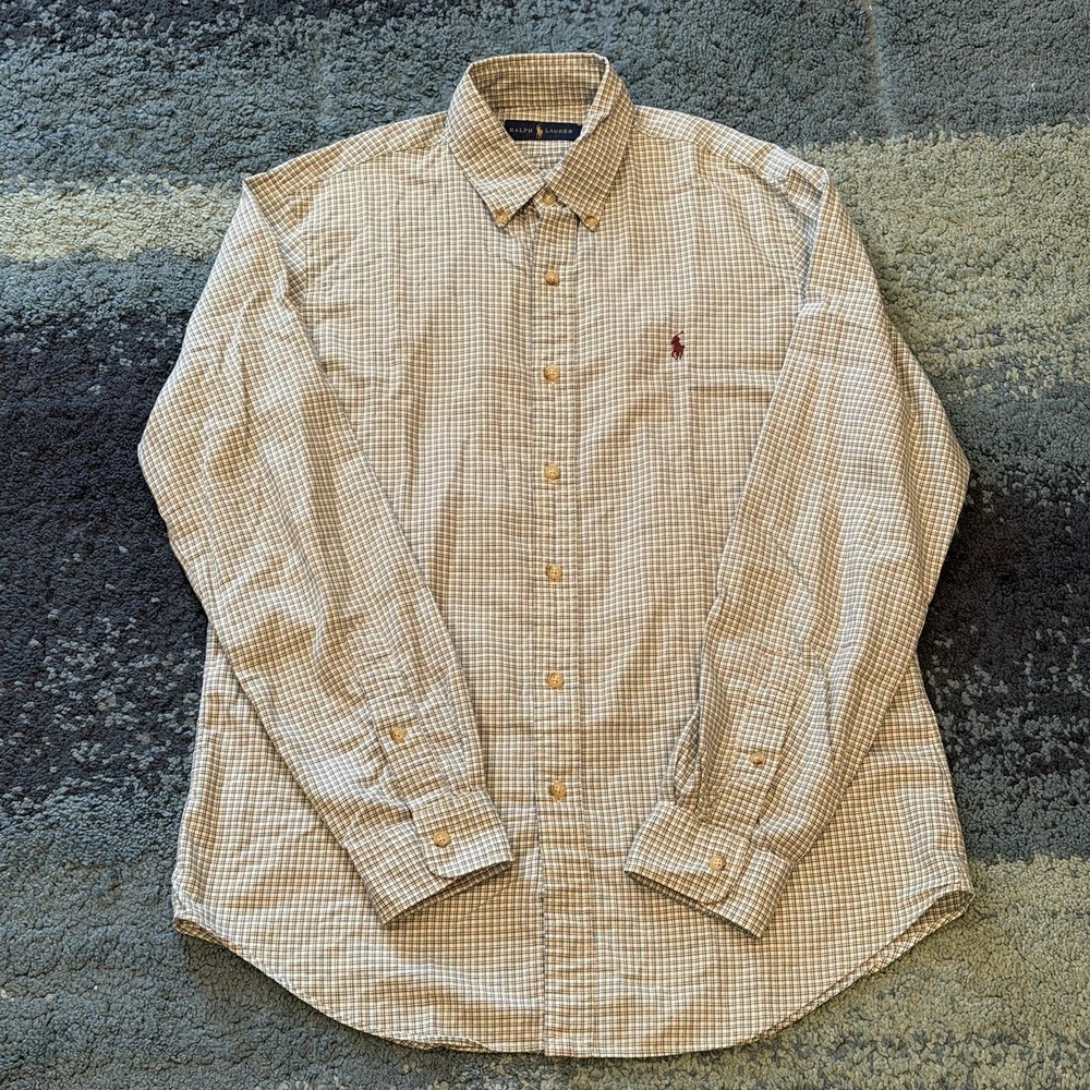 Polo Ralph Lauren Checkered Plaid Button Up Long Sleeve Shirt Mens Medium Casual